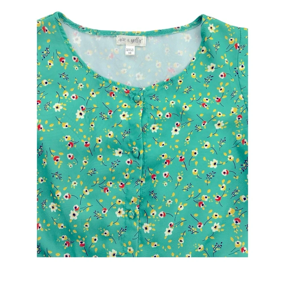 Ava And Yelly | Big Girls Printed Challis Kelly Green Dress | Size 16 | NWOT NEW
